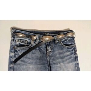 Vintage Monaco Designs Leather Concho Black Belt 44" M-L Silvert Tone